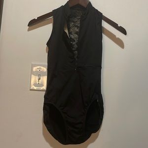 Lace back zipper front leotard